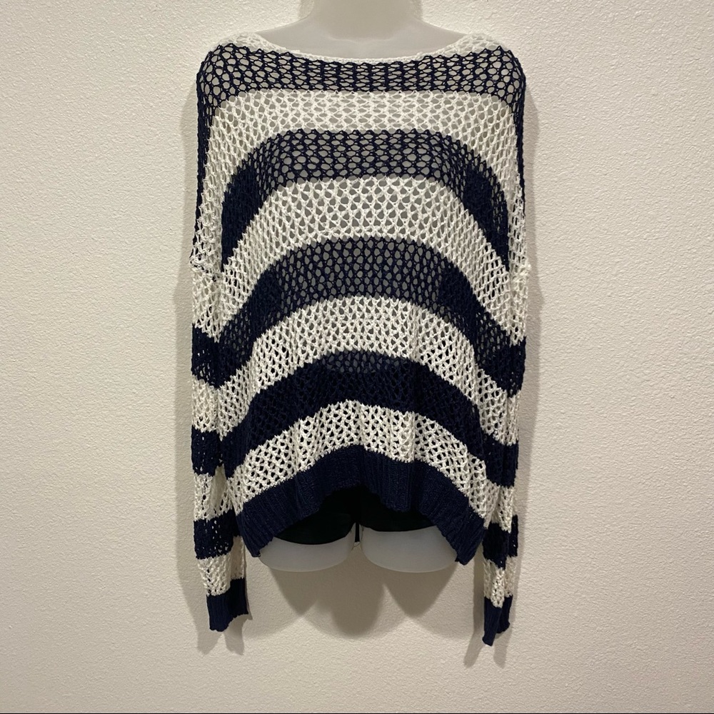 forever 21 blue & white stripped knit oversized slouch sweater long sleeve top